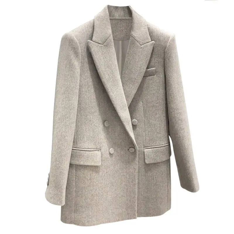 Chaqueta de lana con doble botonadura para mujer, abrigo de traje negro, color gris, coreano, otoño e invierno, novedad de 2021, M1185