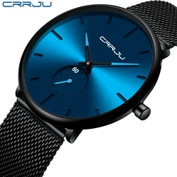 CRRJU Fashion Mens Watches Top Brand Luxury Ultra Thin Quartz Watch For Men Mesh Strap Waterproof Watch Relogio Masculino