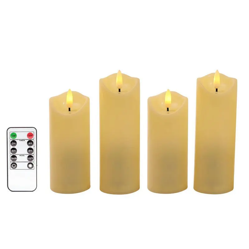 Set of 4 Flameless Flickering Candle w/Remote Timer 3D Wick Battery Operate Pillar Light Home Wedding Party Christmas Decoration