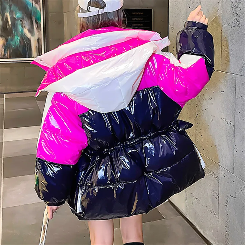 Imagem -02 - Retalhos para Baixo Jaquetas Femininas Streetwear Solto Moda Grande Bolso com Capuz Parkas Grosso Cabolsa de Algodão Quente Feminino 2023 Jaqueta de Inverno