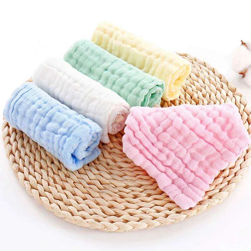 5pcs/set Baby towel 100% Cotton Square Muslin Baby Towels 6layers Water Washing Handkerchief Newborn Baby Nursing Towel 30*30cm