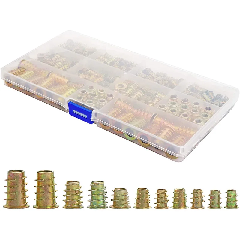 Inserti filettati dadi, Kit di attrezzi per assortimento di inserti in legno, M4/M5/M6/M8 inserti a vite per mobili chiusura a bullone (165 pezzi)