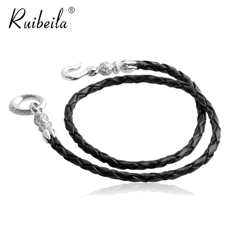 

Ruibeila925 buckle silver braided leather rope hand rope retro personality unisex bracelet inlaid precious stones