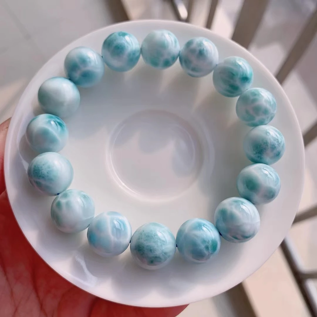 

Genuine Natural Blue Larimar Gemstone Round Beads Bracelet 13.1mm Water Pattern Larimar Women Men AAAAAA