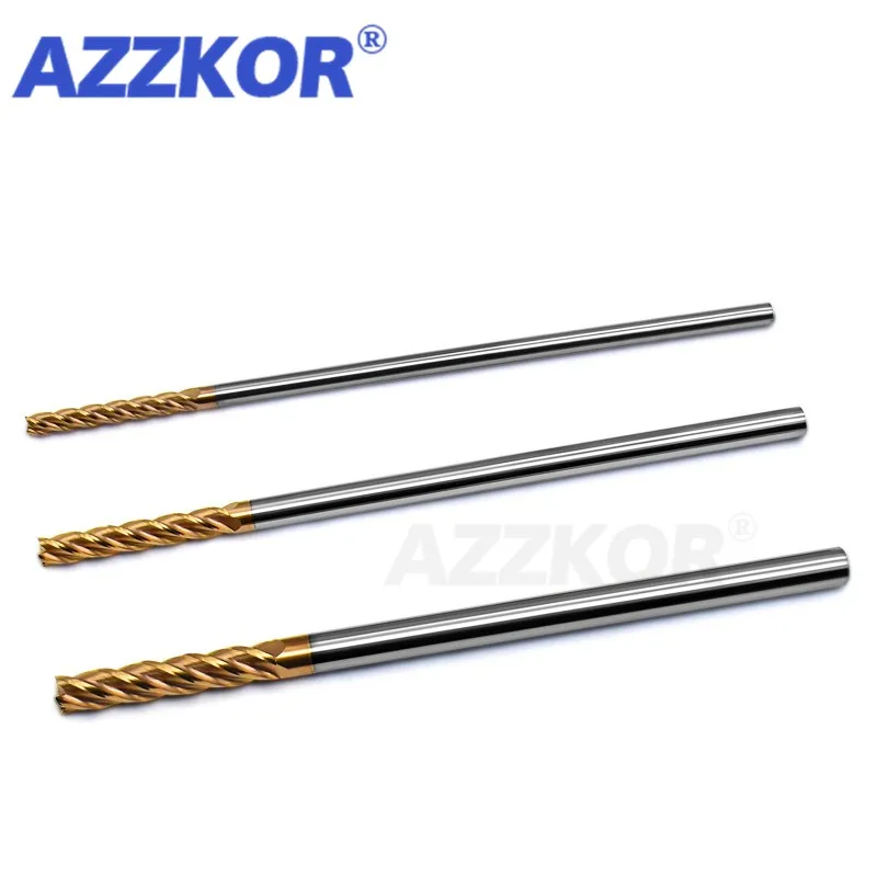 Milling Cutter Alloy Coating Tungsten Steel Tool Cnc Endmill Top Lengthen 75L/100L Wholesale Kit Milling Flat Bottom Long AZZKOR