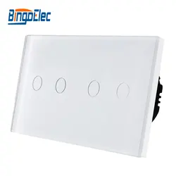 Bingoelec European 4 Gang 1 Way Touch Light Switch,Waterproof Glass Panel Light Switchs AC110-250V 157mm*86mm