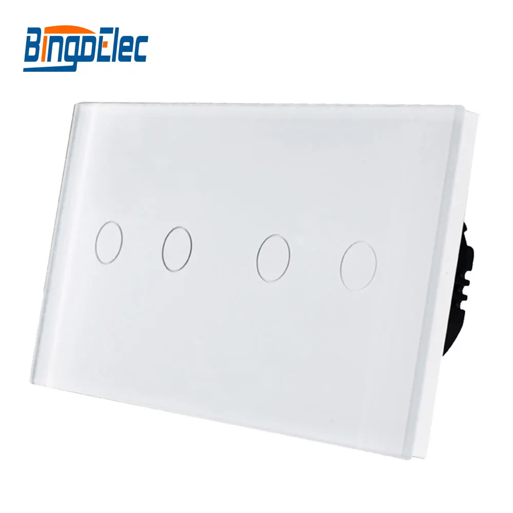 Bingoelec europejski 4 Gang 1 Way dotykowy przełącznik oświetlenia, wodoodporny szklany Panel oświetleniowy przełączniki AC110-250V 157mm * 86mm