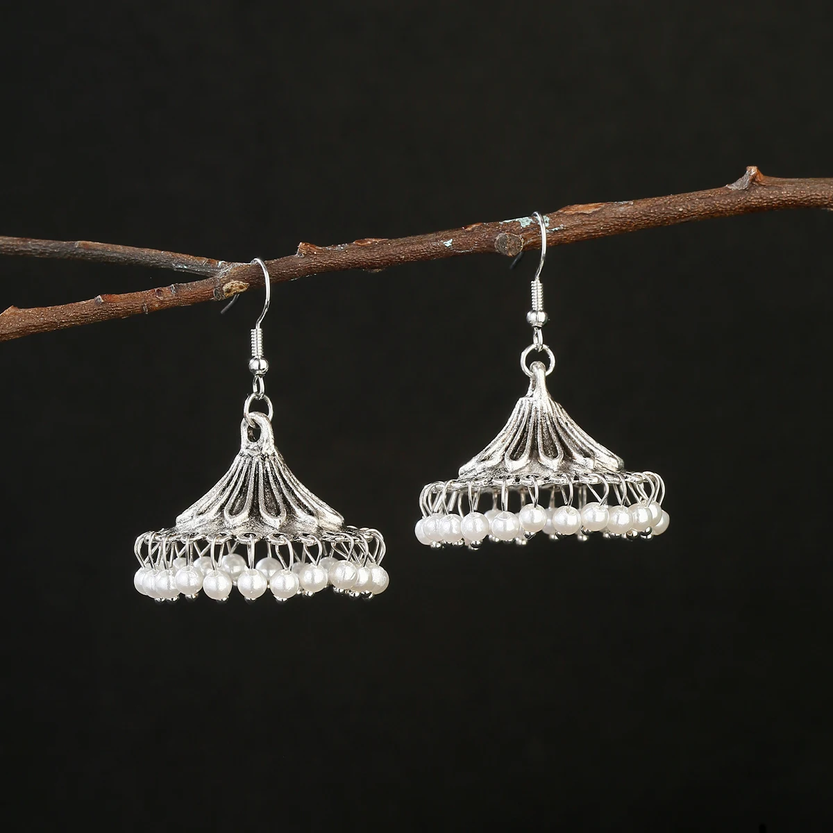 Silver Color Pearl Bells Alloy Earrings Ethnic Women's Tassel Gypsy Jhumka Earrings Fashion Jewelry Vintage Boho Dropshipping