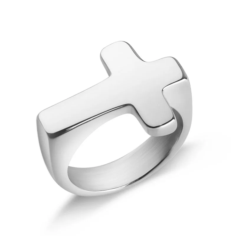 Valily Jewelry Mens Ring Simple Cross Ring Stainless Steel Fashion Finger Band Classic Cross Rings Women Black Rings anillos hom
