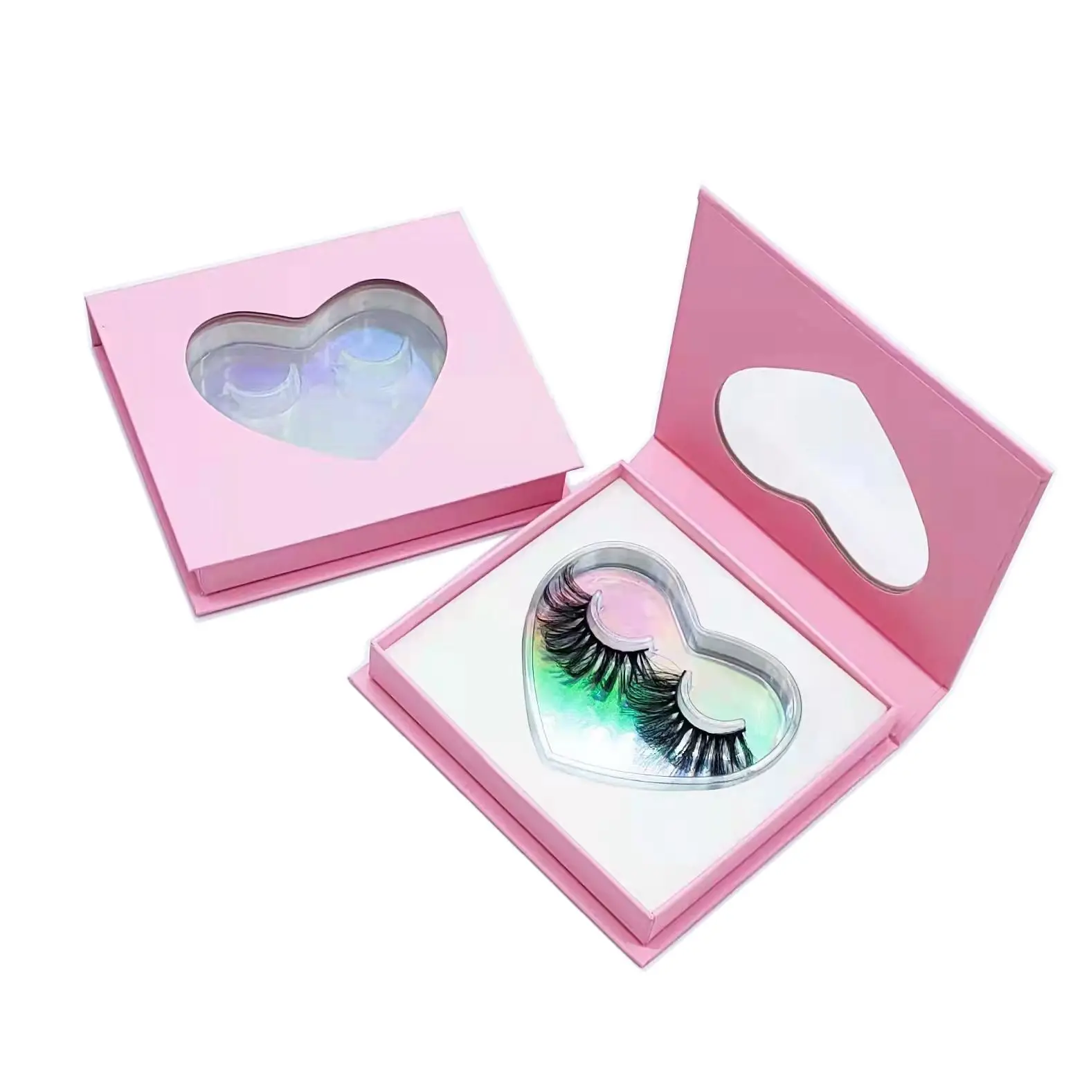 1 Pair Empty Heart Eyelash Box Magnetic Lash Package Pink Eyelash Case Beauty Luxury Lash box Valentine\'s Day Lash Book