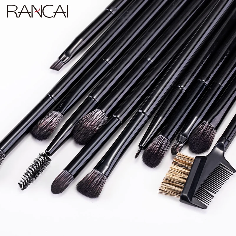 RANCAI-Juego de brochas de maquillaje para sombra de ojos, 12 unidades, base en polvo, colorete, esponja, pincel delineador de ojos, pelo suave, herramientas cosméticas