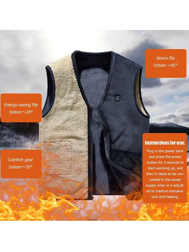 Winter Warm Thermal USB Smart Heating Heated Vests Coat Men Women Electric Heating Vest Jacket For Outdoor Hiking Trekking Way