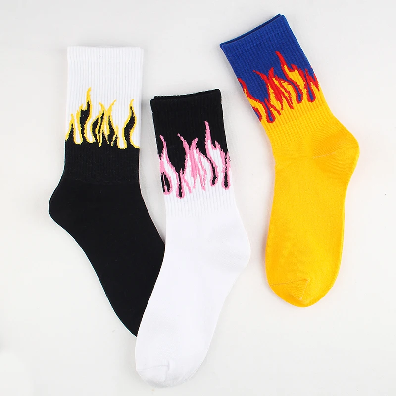 Dropshipping 2020 New men's and women's sports socks running fitness mountaineering socks In tube socks Flame pattern gym