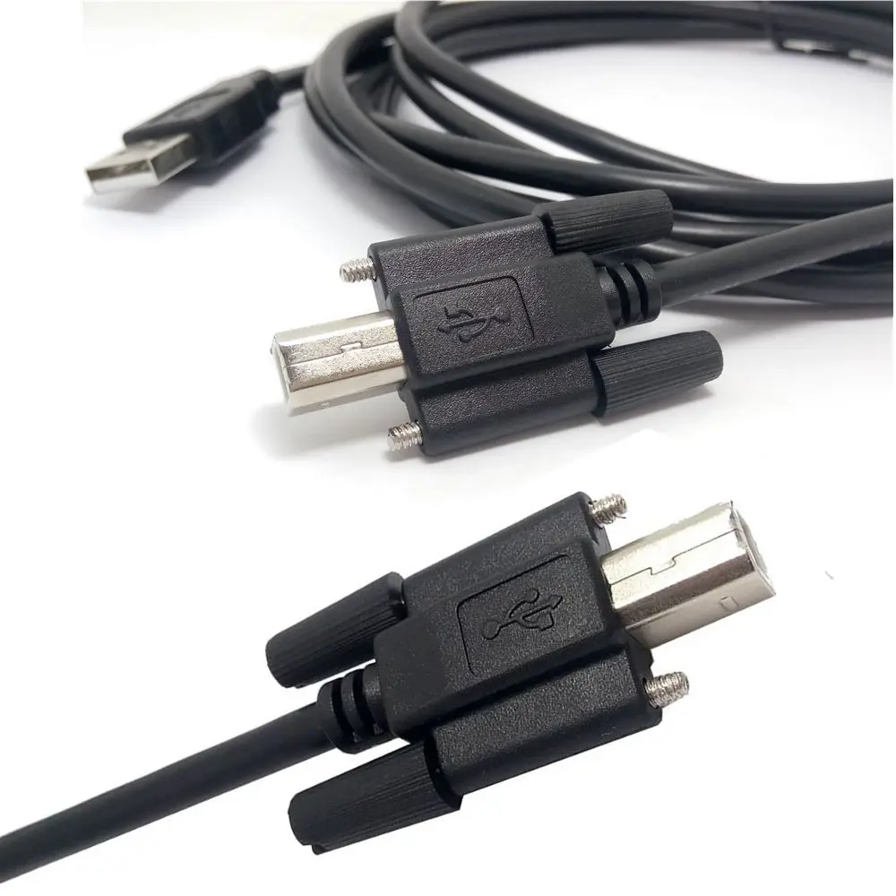 1PCS USB 2.0 A Male to B Male date line Cable with Screw holes Connector For Printer Hard disk box Scanner 1.5M/5FT 3M/10