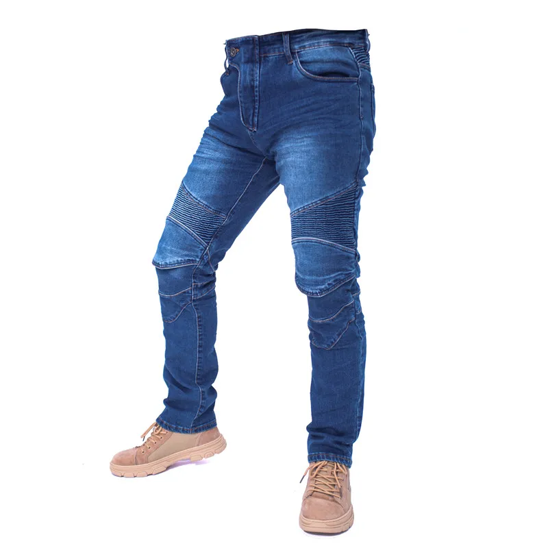 Moto Pants Embroider Motorcycle Jeans Drop Resistance Slim Denim Cycling Racing Pantalon Motocross Off-road Hockey Protector