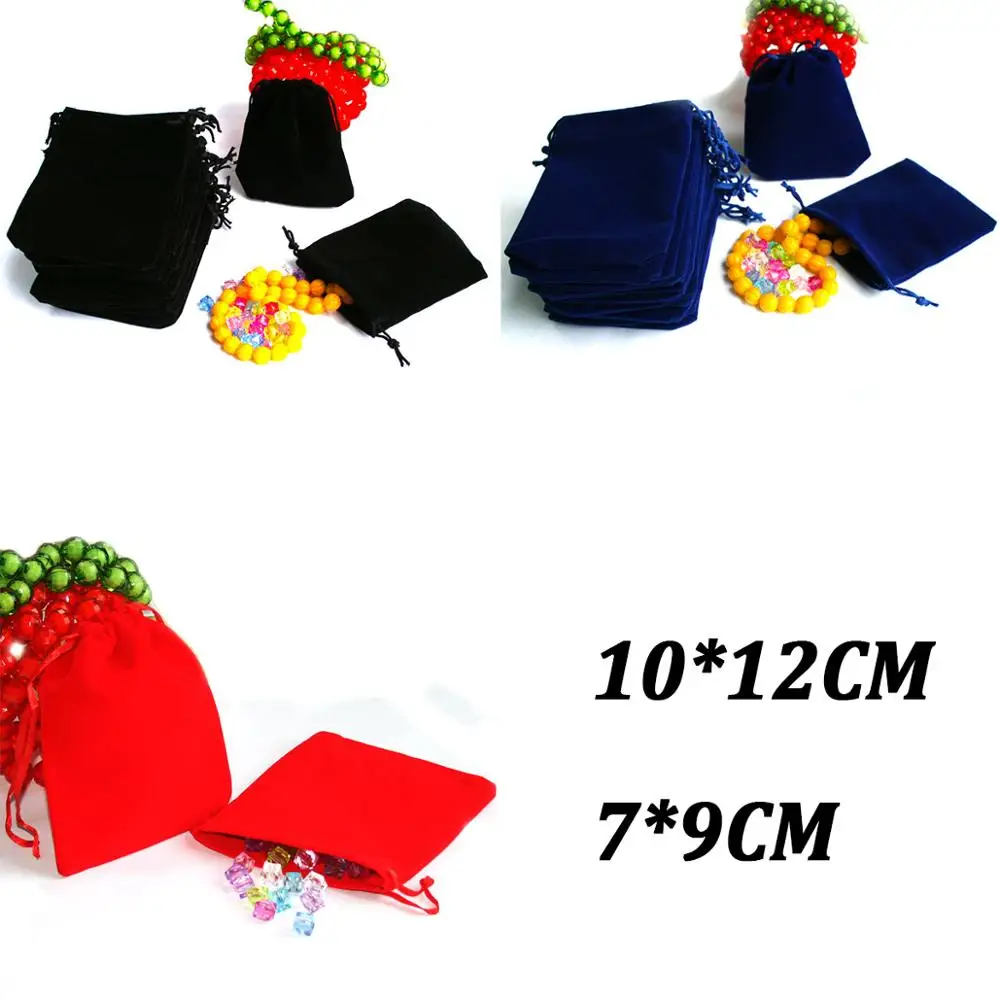 

50Pcs/lot 7x9/10x12cm Black Blue Red Velvet Drawstring Bag Jewelry Packaging Pouches Gift Display Bags Wedding Party Decoration