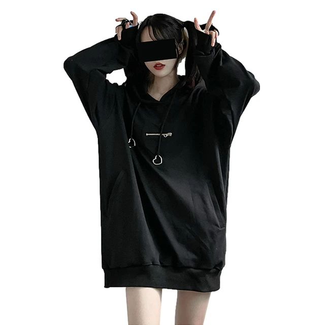 Harajuku Fashion Oversized Hoodie Women Pullover Girls Kawaii Heart Cute Black Korean Casual Vintage Aesthetic Hooded Sweatshirt Hoodies