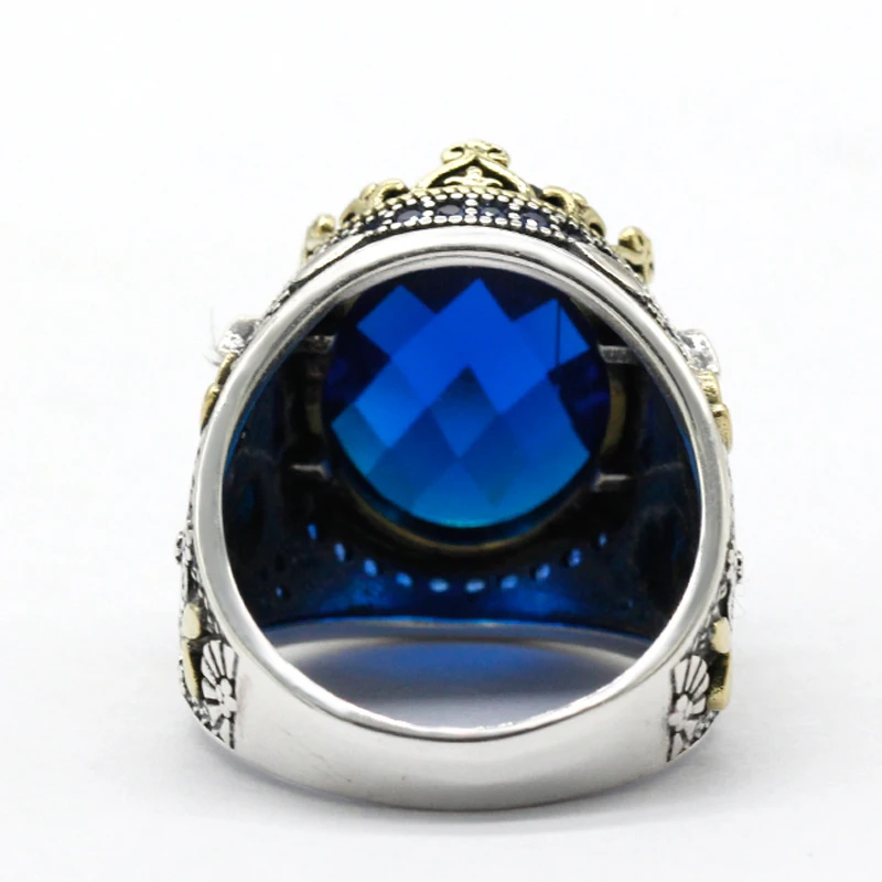 S925 فضة خاتم للرجال ، ريال فضة مجوهرات ، الشرير نمط ، الاصطناعي الأزرق الزركون ، التركية العتيقة ، الذكرى هدية