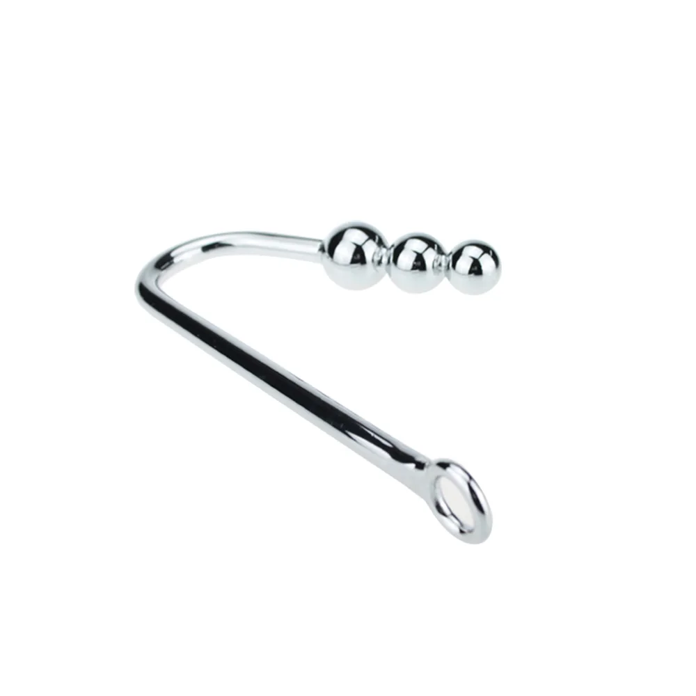 Length 245mm 170g large size stainless steel anal hook with 3 ball metal butt beads Pull ring hole dilator slave BDSM sex toy