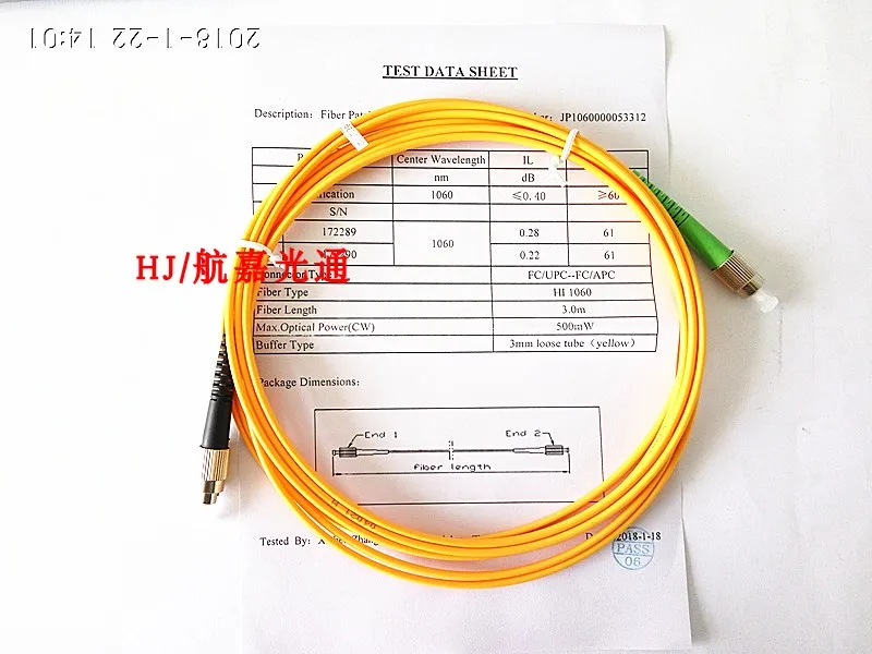 1060nm Lwl-patchkabel, Hülse 3,0mm, 3 meter Lange FC/UPC-FC/APC (Nicht Enthalten Anschlüsse)