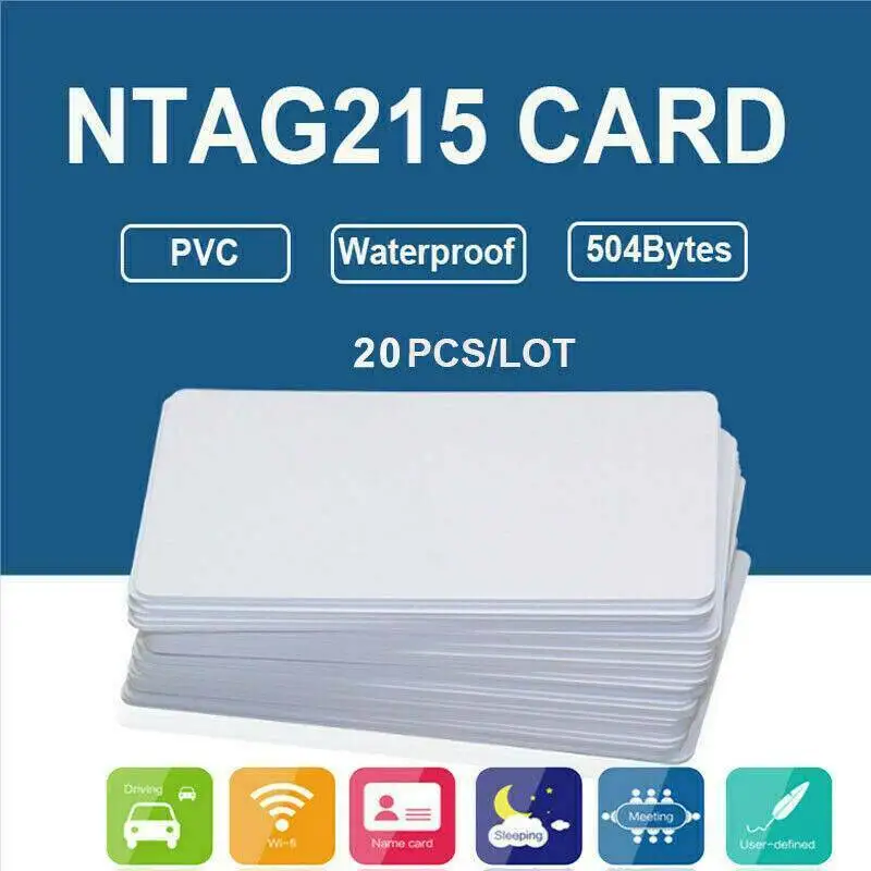 RISE-20Pcs NFC Cards White Blank for NTAG215 PVC Tags Waterpoof 504Bytes Chip Sticker