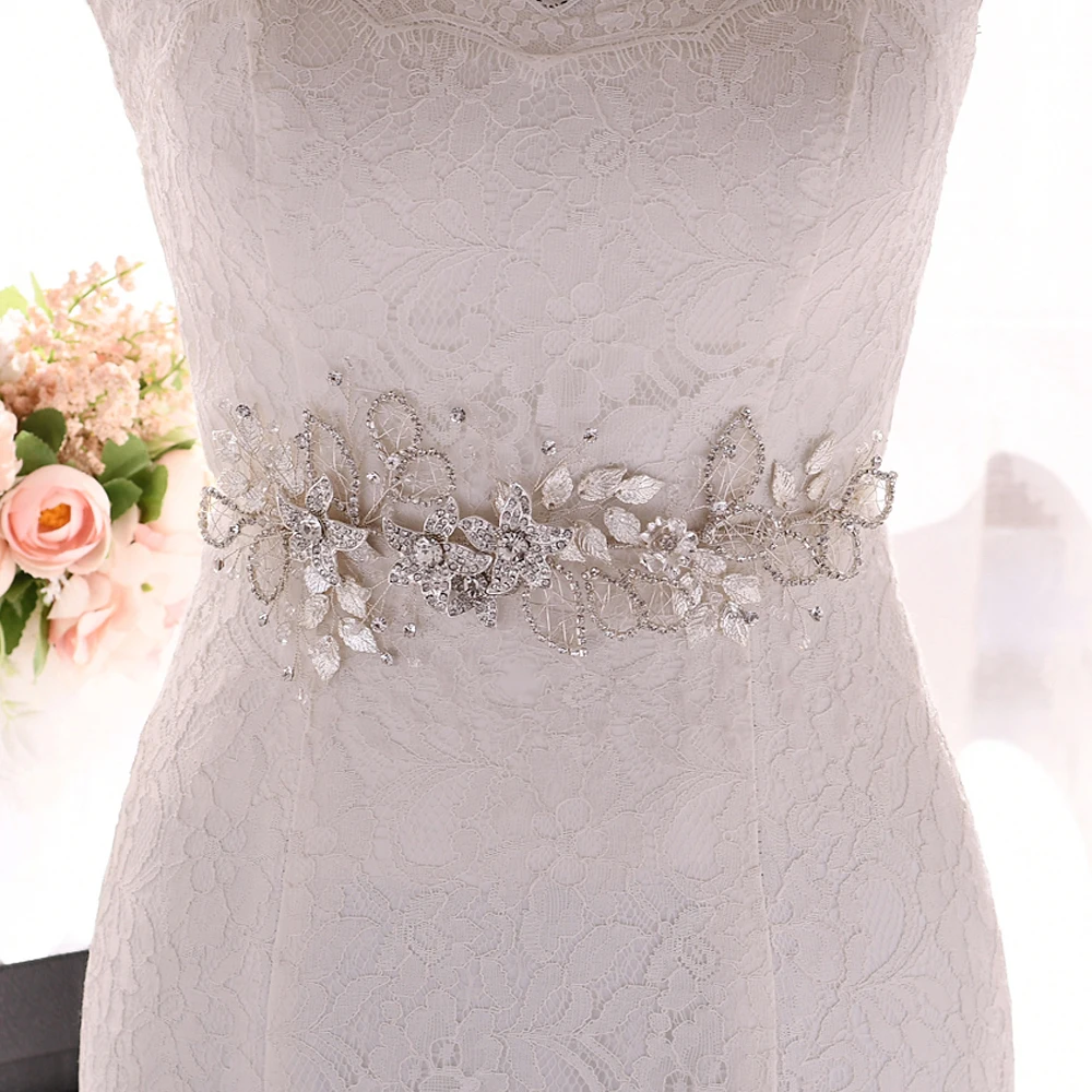 Silber Legierung Blume Gürtel Hochzeit Strass Gürtel Jewel Weibliche Gürtel Kleid Schärpe Braut Gürtel Diamant Luxus Hochzeit Gürtel für Frauen