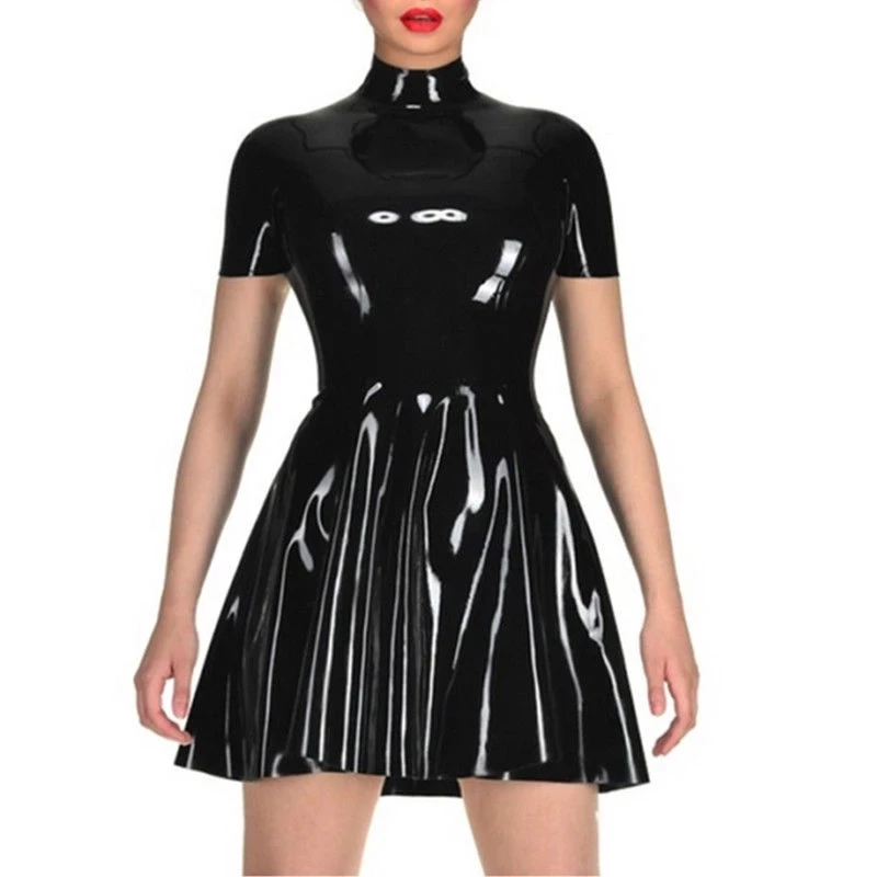 Hot Handmade Latex Dress Back Zipper Rubber Pleated Skirt Party Night Club Wear Costume