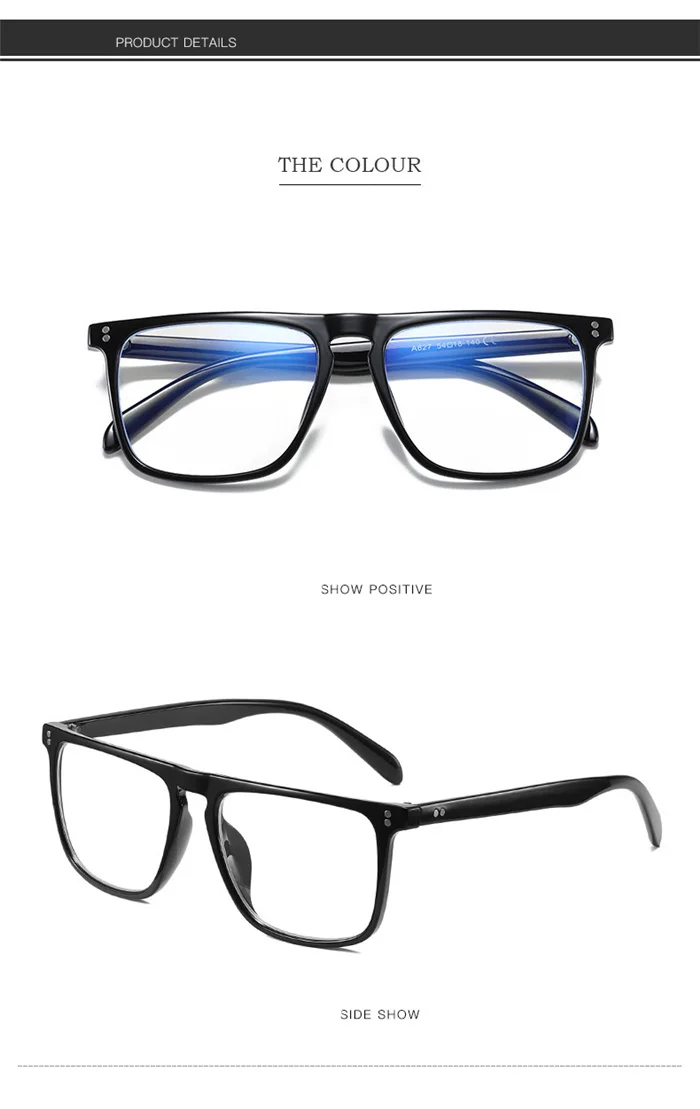 Blaulichtblockierende quadratische Myopie-Brille, fertig, Unisex, Retro, schwarzer Rahmen, verschreibungspflichtige Brille für Studenten, 0–0,5–0,75 bis –6,0 – Detail 9