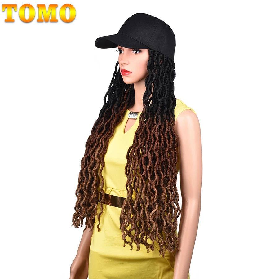 TOMO-Perruque de chapeau de casquette de baseball réglable pour femmes noires, faux cheveux au crochet, extensions de cheveux dreadlock synthétiques ombrées