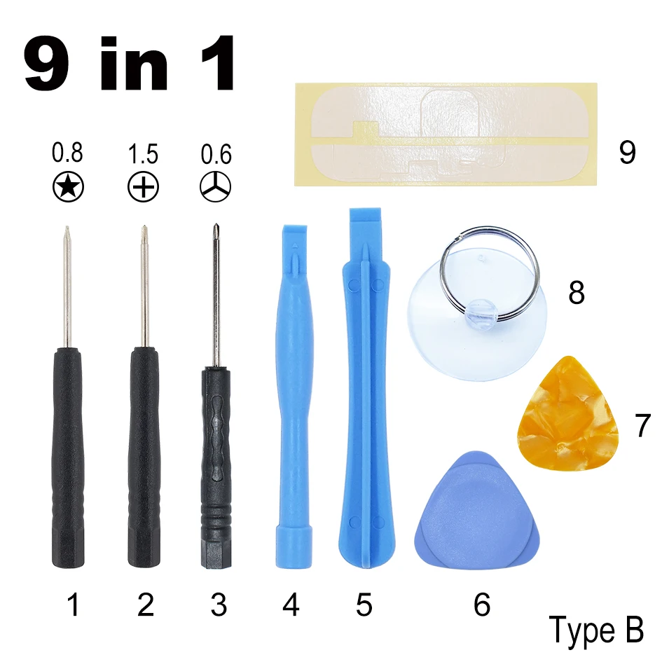 9 in 1 Opening Tools Kit Pry Tool Repair with Pentalobe Star Screwdriver for Apple iPhone 4 4G 4S 5G 6 6s 6 plus 1000set/lot