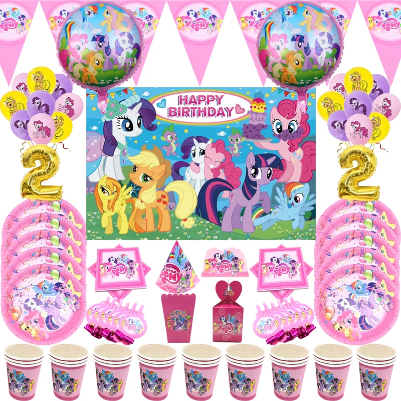 Little Pony Boy&Girl Birthday Party Decorations Disposable Tableware Cup Plate Balloon Tablecloth Gif Baby Shower Party Supplies