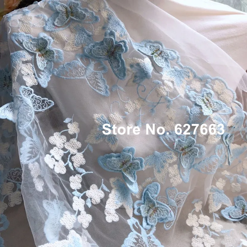 1meter 3D butterfly flower embroidery lace fabric heavy handmade clothing skirt dress net gauze fabric