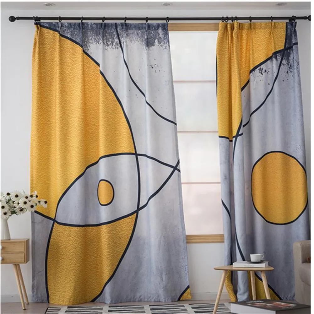 

Personalized custom curtains modern minimalist style abstract gray yellow line curtain pattern living room study curtains