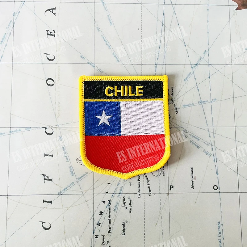 CHILE National Flag Embroidery Patches Badge Shield Square And Shape Pin  One Set  On The Cloth Armband   Backpack  Decoration