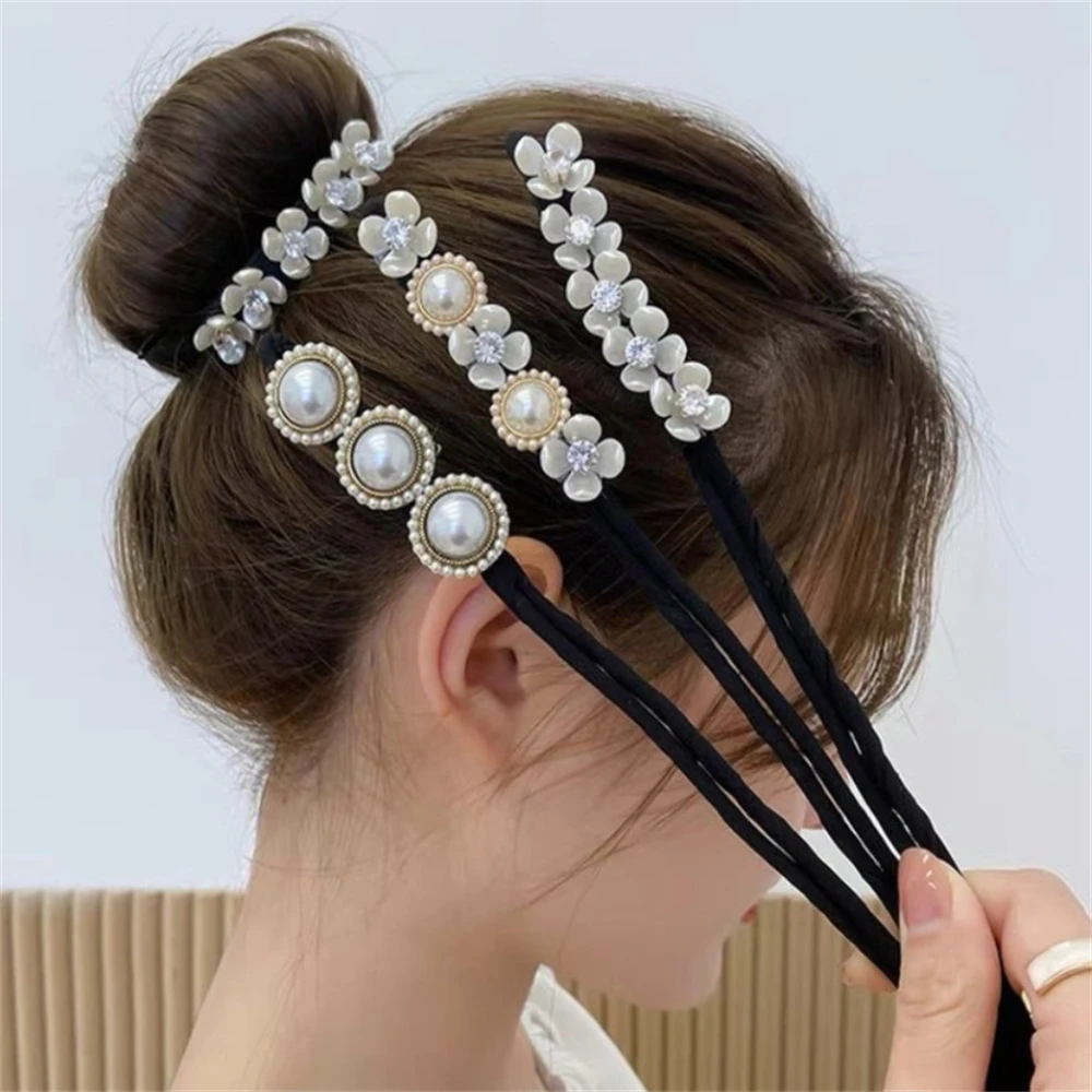 Elegant Fashion Flower Pearl Hairpin Bun Maker Twist Headband Lazy Hair Accessories Women Hairstyle Hair Stick Banquet For Party