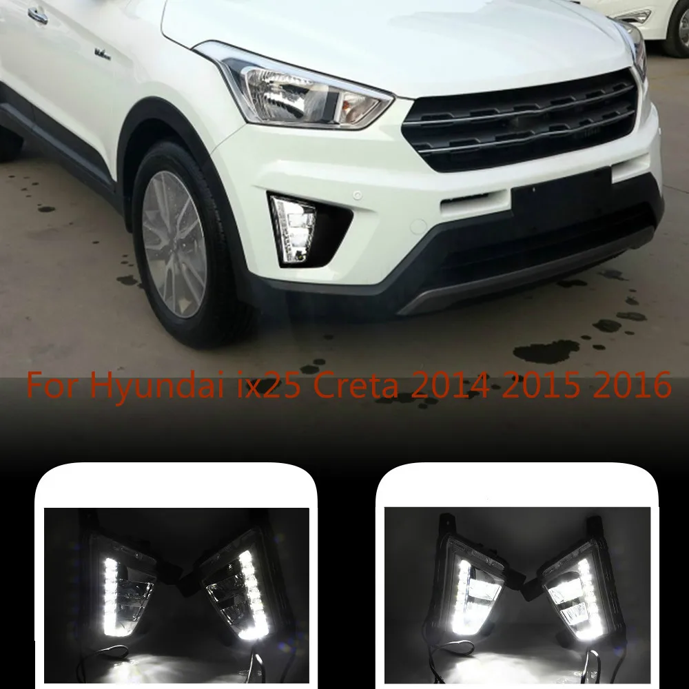 1 set Car LED Driving DRL Daytime Running Lights Daylight 12V ABS Fog Lamp Cover For Hyundai IX25 Creta 2014 2015 2016