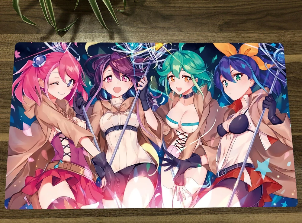 YuGiOh ARC-V Sisters TCG Mat Rin & Yuzu & Ruri & Serena Anime Girls Trading Card Game Mat CCG Playmat Mouse Pad Desk Mat &Bag