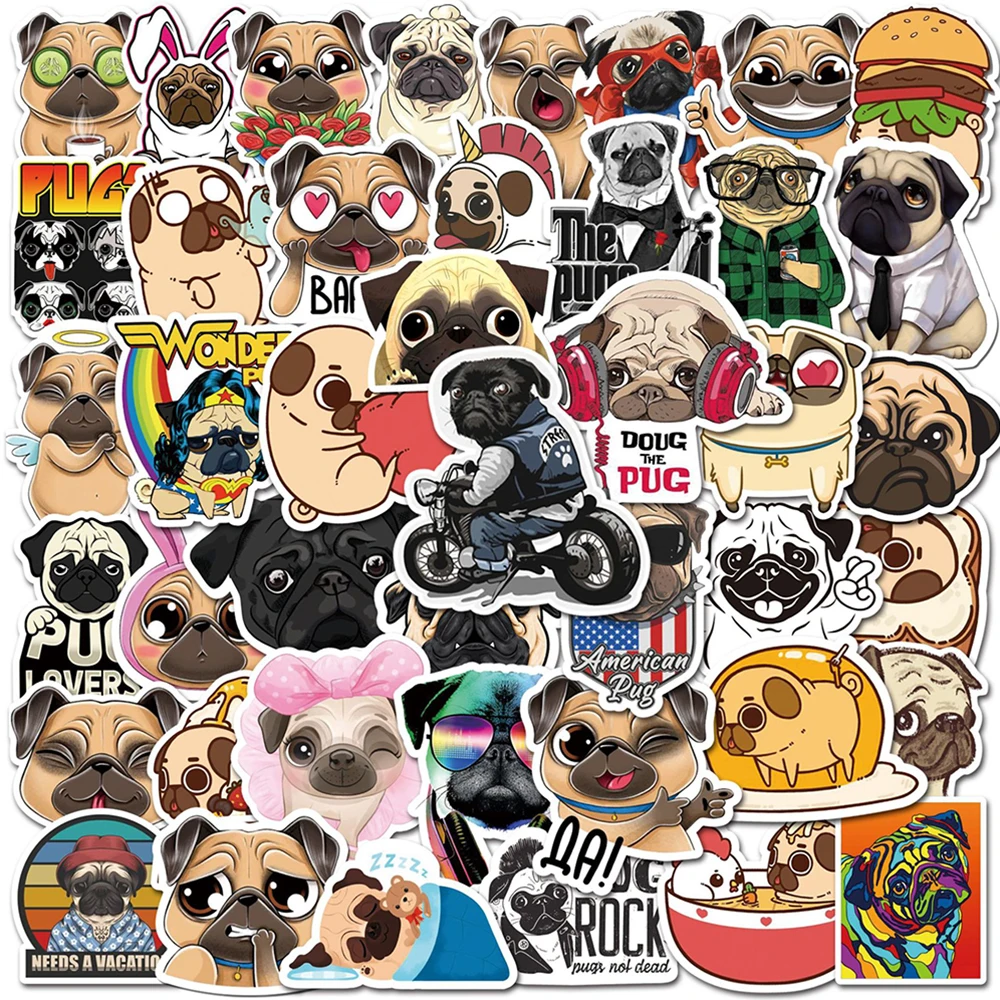 10/30/50pcs Cute Pug Stickers Funny Dog Cartoon Decals Notebook Laptop Luggage Skateboard Phone Car DIY Waterproof Toy Sticker