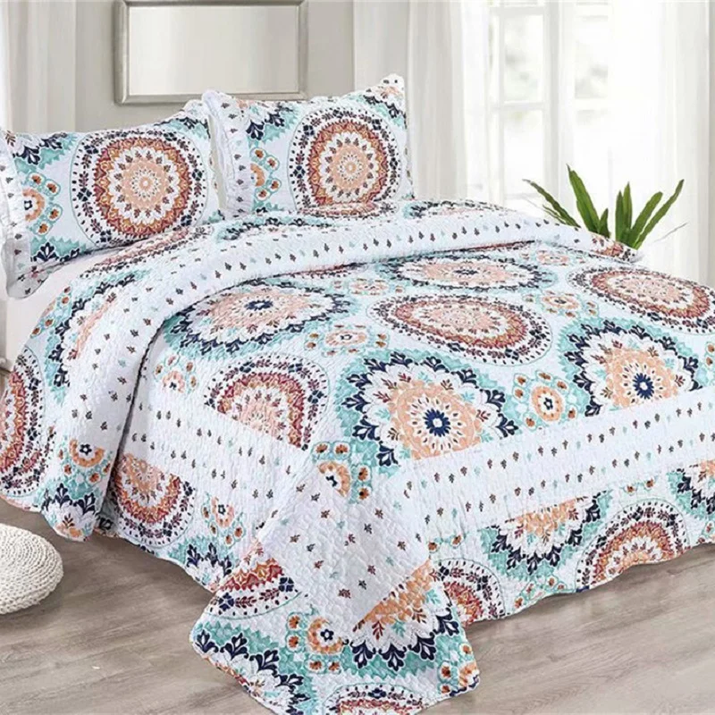 Handmade Quilted Bedspread Set, 100% Cotton, Patchwork Duvet, Linen Blanket, Cubrecam Bed Cover, Summer Quilt Bedding Set, 3Pcs