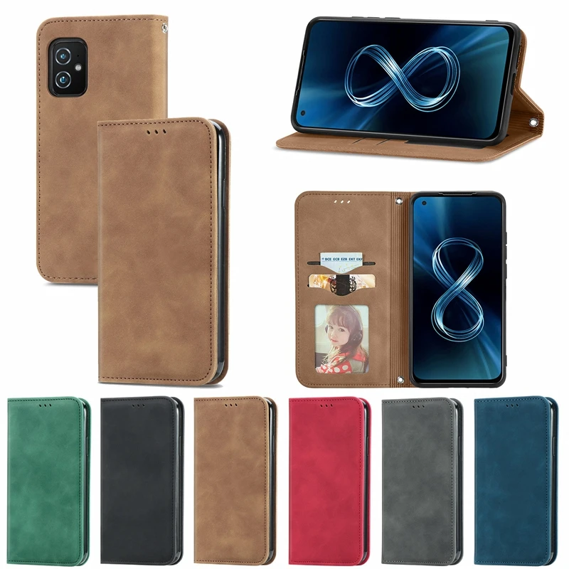 10Pcs PU Leather Wallet Flip Phone Cover Skin Friendly TPU Case for Zb631k1 ZB633kl ZA550KL ZB602KL ZS660KL ROG PHONE2 ZenFone 8