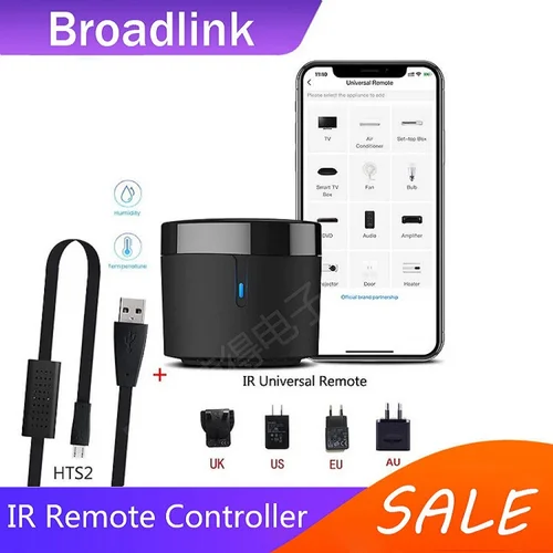 Imagen 1 del producto Broadlink RM4 MINI/HTS2 mando a distancia IR aire acondicionado TV decodificador Sensor de temperatura y humedad HTS2 con Alexa