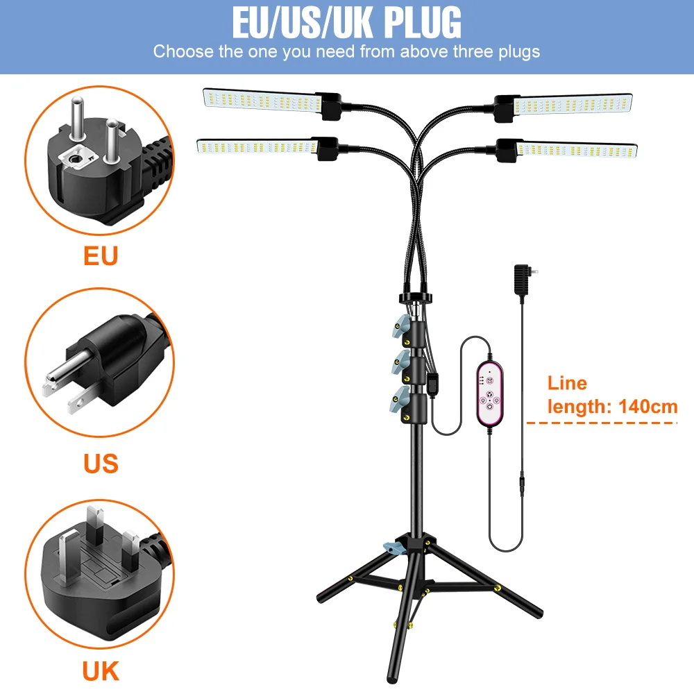 LED Plant Growth Lights Full Spectrum LED Tripod Phytolamp For Plants Timing 3 Colors Dimming Hydroponics Greenhouse   300/400W