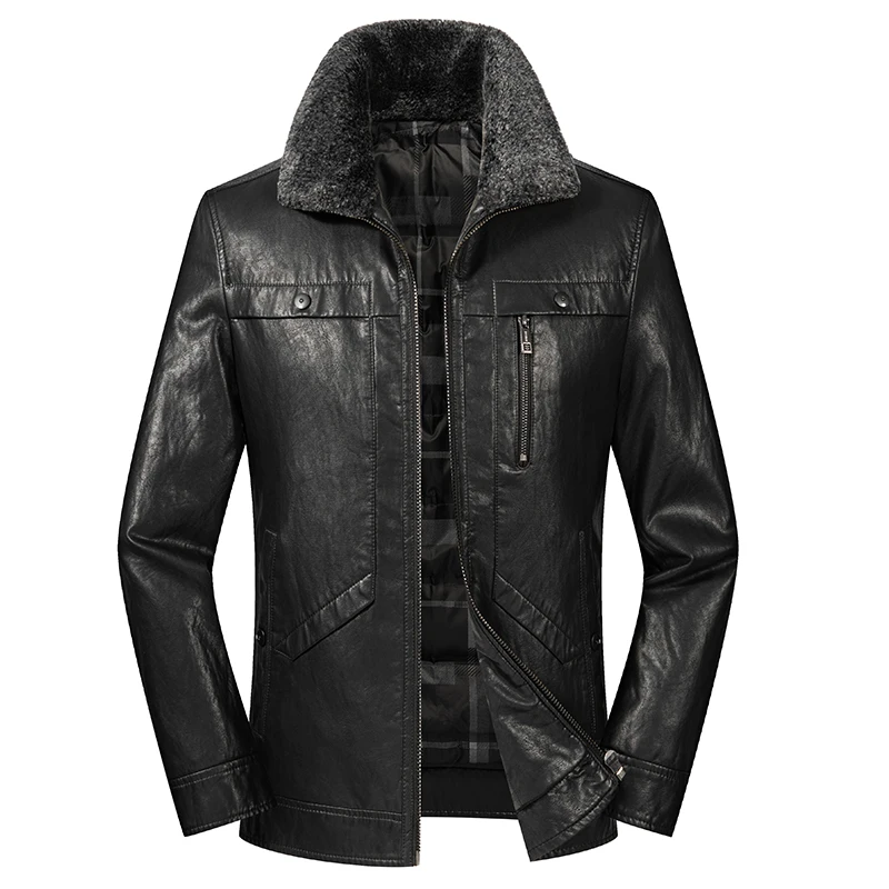 Big Size M-4XL!! Winter Men's Jacket Coat Warm Fur Collar Leather Down Jacket Men Comfortable Cool Jackets for Men Black/Grey