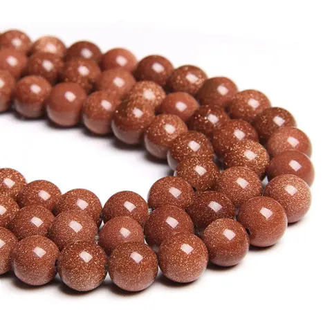 Natural Gold Color Sand Stone Round spacer Loose Beads 4 6 8 10 12 MM stone beads for Jewelry making bracelets diy