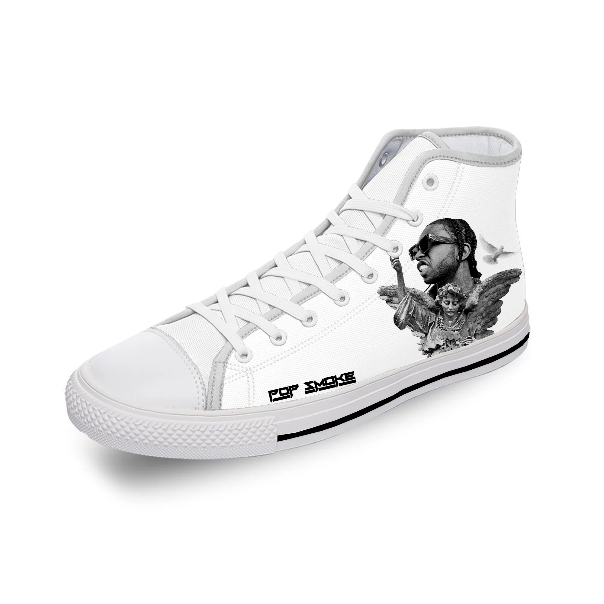 Pop Smoke Rap Rapper Hip Hop Music White Cloth Fashion 3D Print High Top Canvas Shoes Men Women Lightweight Breathable Sneakers