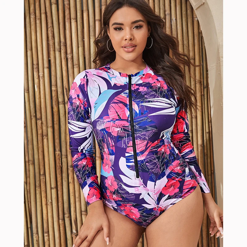 

Women's rashguard One Piece Plus Size Rash Gurad Swimsuit 2022 Long Sleeve Swimwear Big Size Monokini Bodysuit Bathing Suit 4XL