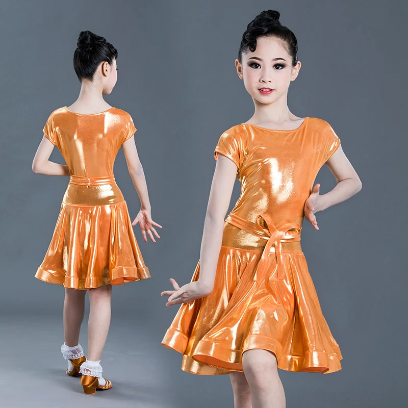 Shiny Girls Kids Junior Club Latin Dresses Round neck Modern Ballroom Latino Dresses For Dancing