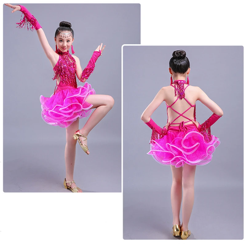 Ballroom dance competition kids dancing dresses kids latin dress practice wear skirts child flamengo stage costumes for girls