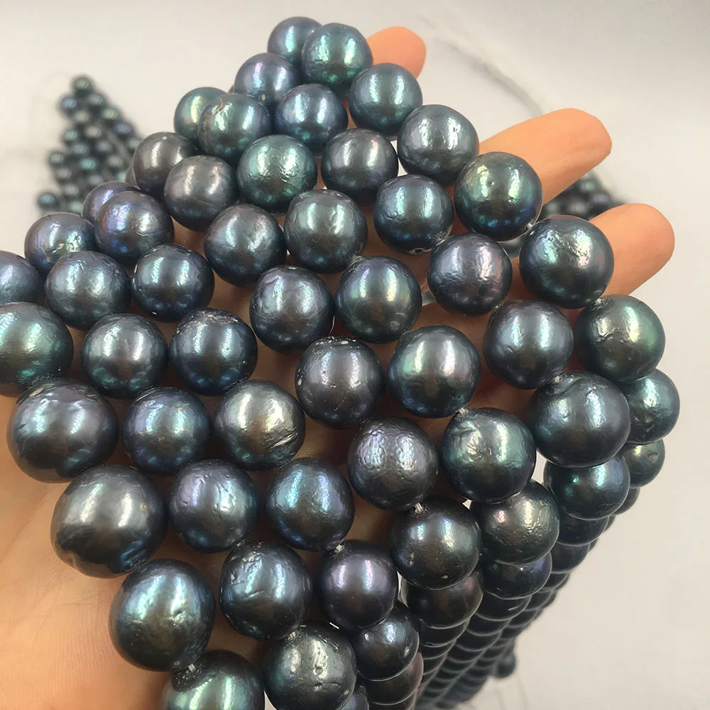 16 inch 10-13 mm dying black round freshwater pearl,100% freshwater loose pearl in strand