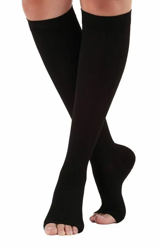 Metelam 23-32 MmHg Unisex Sheer Compression Stockings Knee High Toeless Open Toe Socks Support